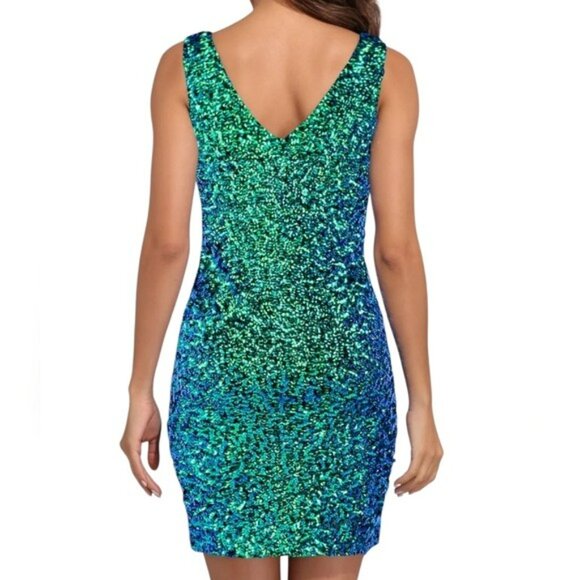 Women's Formal Sequins Mini Dress Size Small Blue Green Bodycon Sexy Cocktail - Picture 3 of 12